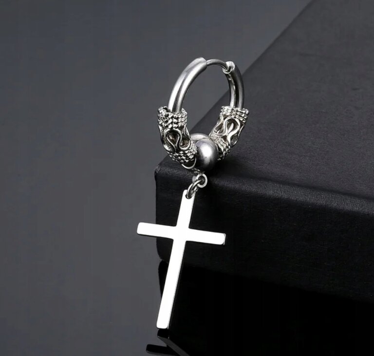 Kolczyk Do Ucha HUGGIE Krzyż Krzyżyk Kuleczka STAL Punk Gothic Rock (2)