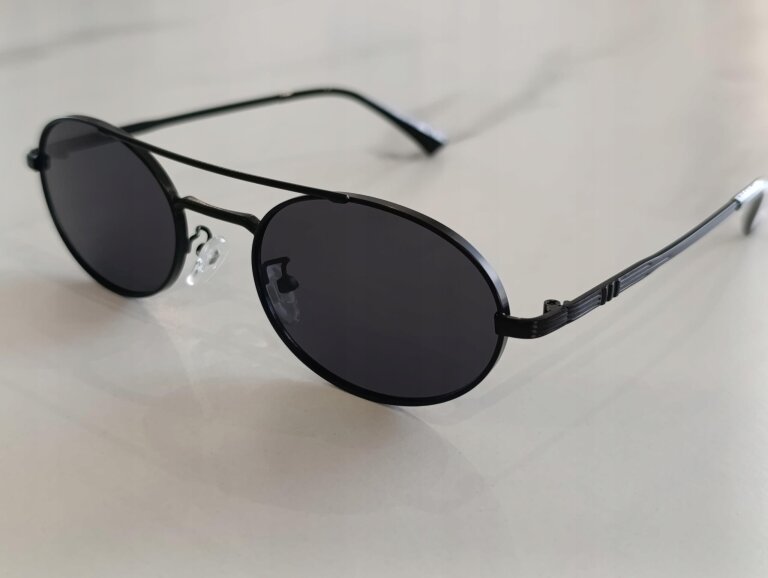 Okulary Przeciwsłoneczne Damskie Pilotki Aviator Czarne Metalowe UV400 (6)