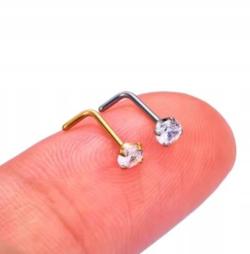 Tytanowy SREBRNY Kolczyk do Nosa z Cyrkonią NOSTRIL PIERCING 0,8/7/2-3 (3)