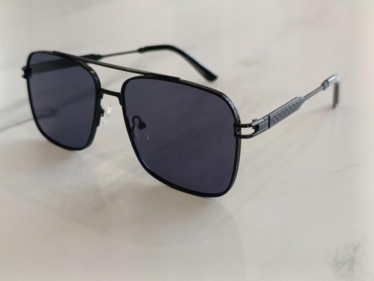 Okulary Przeciwsłoneczne Męskie Damskie Czarne Pilotki Aviator UV400 (7)