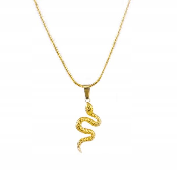 Naszyjnik Z Wężem Wąż Łańcuszek Stylowy STAL CHIRURGICZN Pozłacana 18K (2)