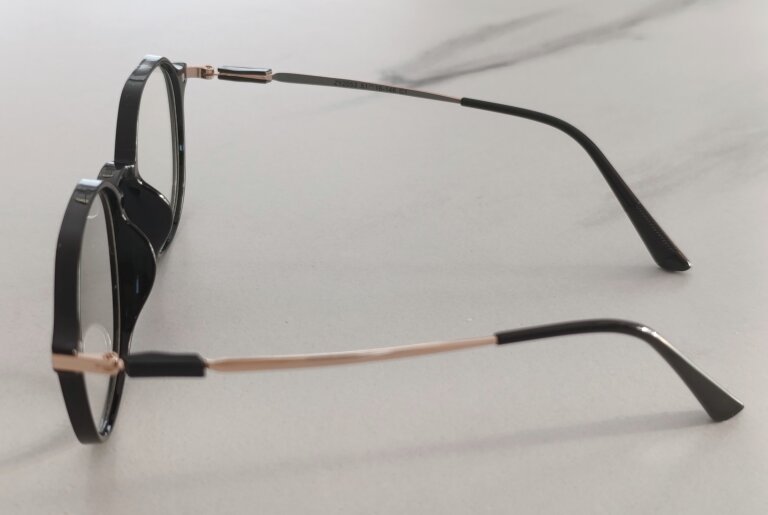 Stylowe okulary zerówki damskie czarno-złote elegancki design, lekka oprawa (7)
