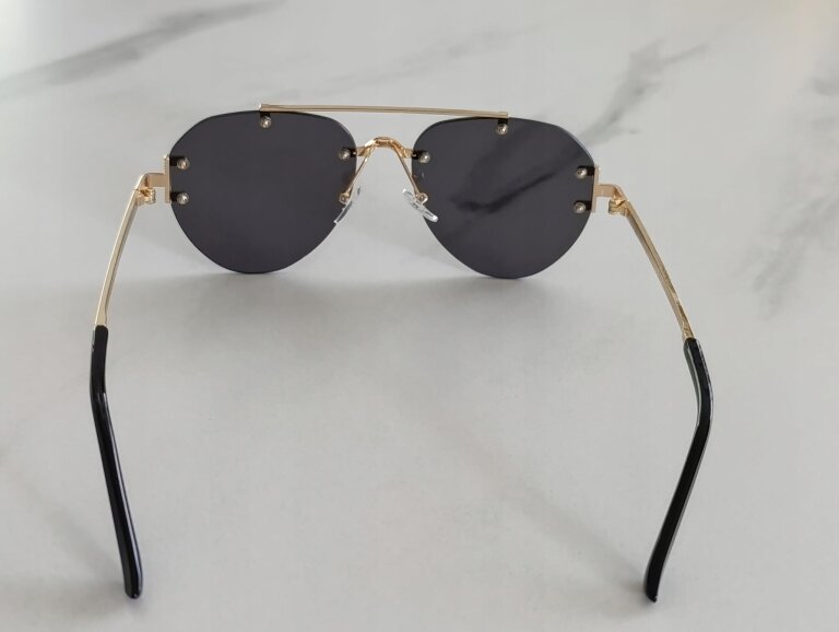 Okulary Przeciwsłoneczne Złote Czarne Bez Ramkowe Pilotki UV400 Unisex (9)