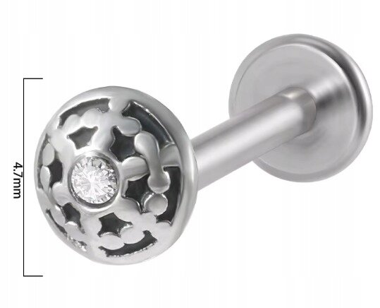 PIERCING Kolczyk Labret Okrągły Kształt z Cyrkonią Stal Ch 316L 1,2/8 (2)