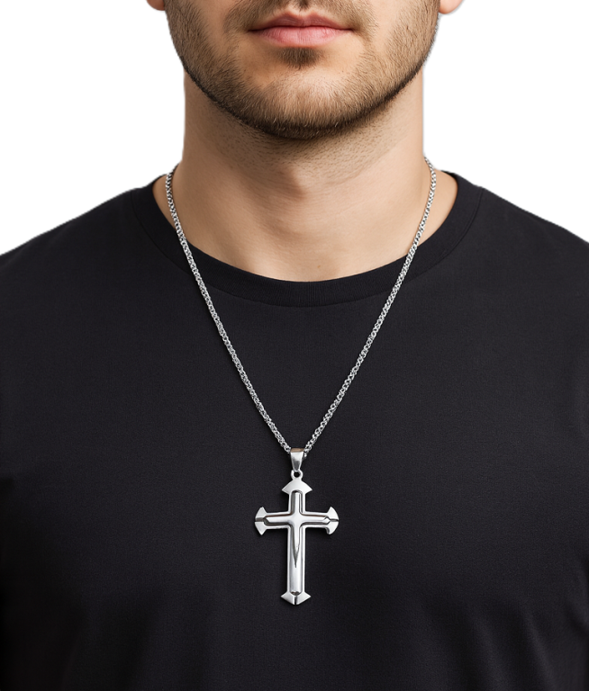 Srebrny Naszyjnik Vintage Krzyżyk Krzyż Łańcuszek STAL Punk Gothic (1)