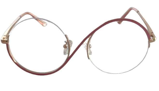 Różowo-złote okulary zerówki damskie „infinity” – lekkie, unikatowe oprawki (2)