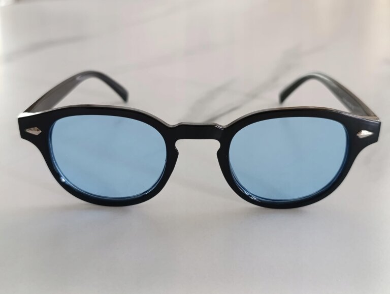 Okulary Przeciwsłoneczne Damskie Męskie Czarne UV400 Niebieskie Szkła Retro (6)