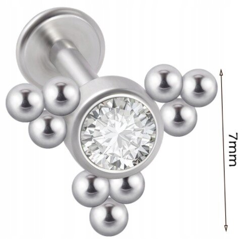 LABRET Śliczna Cyrkonia z Kuleczkami SS316L 1,2/8 (2)