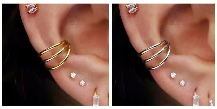 Srebrny Tytanowy Kolczyk Clicker PIERCING Potrójne kółko HELIX Lobe 1,2/8-10 (3)