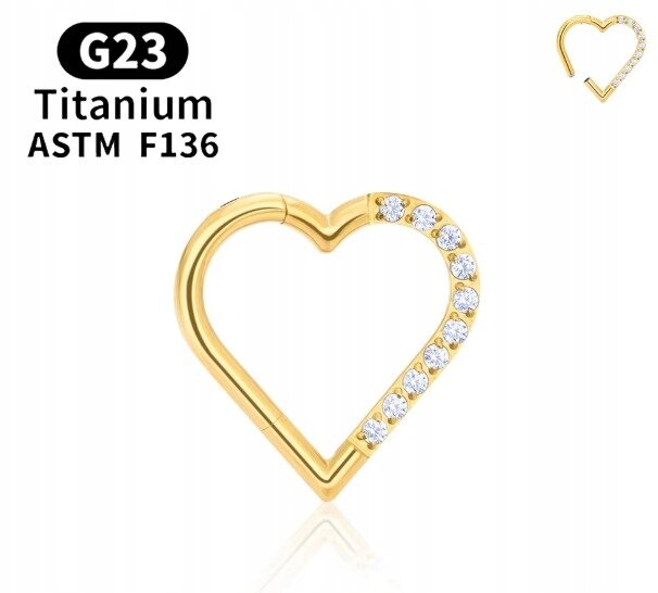 Tytanowy Kolczyk Clicker PIERCING Serce z Cyrkoniami HELIX Lobe 1,2/8 (2)