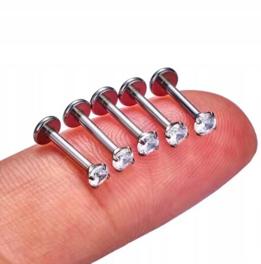 Tytanowy Kolczyk Labret PIERCING SREBRNY z cyrkonią HELIX Lobe 1,2/6-10/2-4 mm (2)
