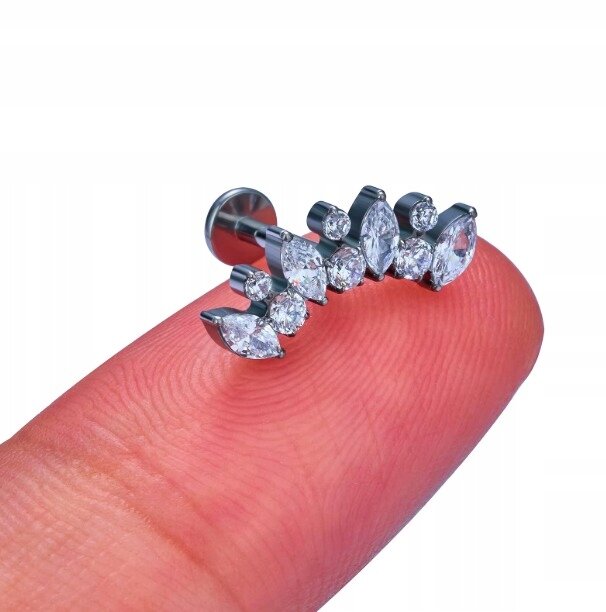 Tytanowy Kolczyk Labret PIERCING Cyrkonie ELEGANCKI HELIX Lobe (3)