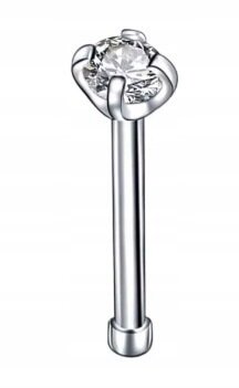 Tytanowy SREBRNY Kolczyk do Nosa z Cyrkonią NOSTRIL PIERCING 0,8/7/2 (2)