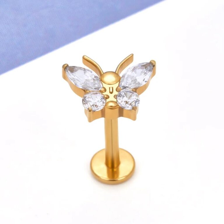 Tytanowy Kolczyk Labret PIERCING Motyl Cyrkonie HELIX Lobe (2)