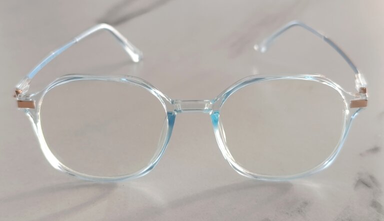 Stylowe okulary zerówki damskie niebiesko-złote elegancki lekka oprawa (5)
