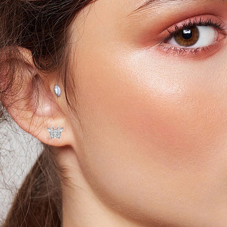 Tytanowy Kolczyk Labret PIERCING Motyl Cyrkonie HELIX Lobe (5)