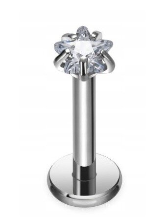 Tytanowy Kolczyk Labret PIERCING z cyrkonią Gwiazdka HELIX Lobe 1,2/6-10/3 MM (1)