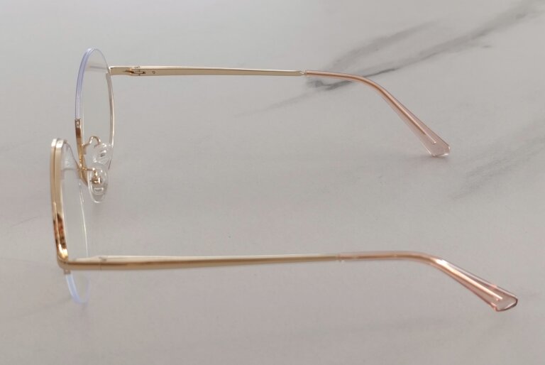 Różowo-złote okulary zerówki damskie „infinity” – lekkie, unikatowe oprawki (5)