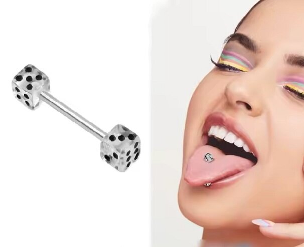 Kolczyk Do Języka Sztanga PIERCING Podwójne Kości Punk Gothic Stal Ch 316L (1)
