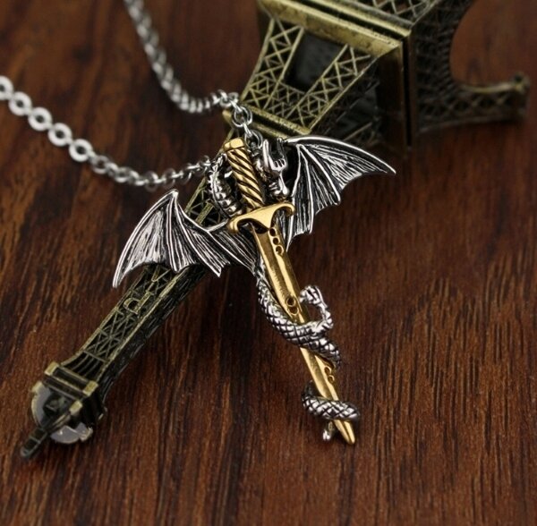 Smok samuraj Miecz naszyjnik Viking Amulet (6)
