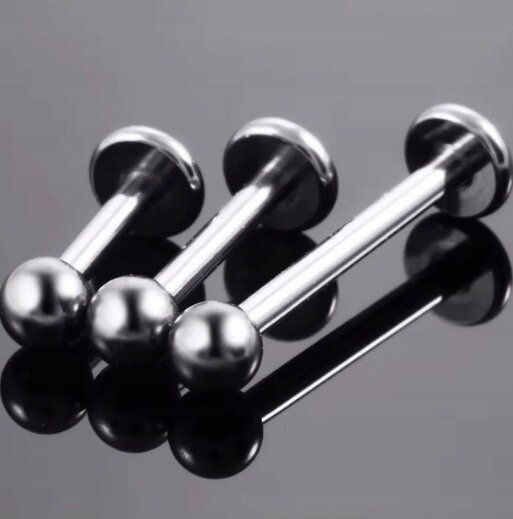 Tytanowy Kolczyk Labret z Kuleczką SREBRNY PIERCING 1,2/6-10 mm (4)