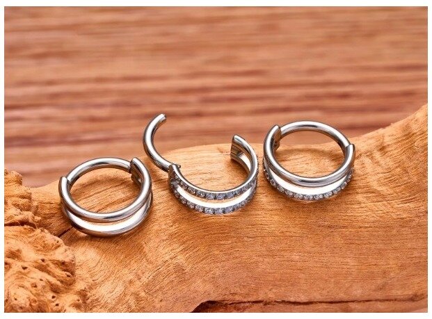 Srebrny Tytanowy Kolczyk Clicker PIERCING Podwójne kółko HELIX Lobe 1,2/8-10 (3)