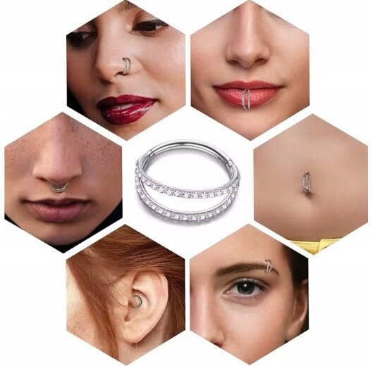 Tytanowy Kolczyk Clicker PIERCING Podwójne kółko Cyrkonie HELIX Lobe 1,2/8-10 mm (2)