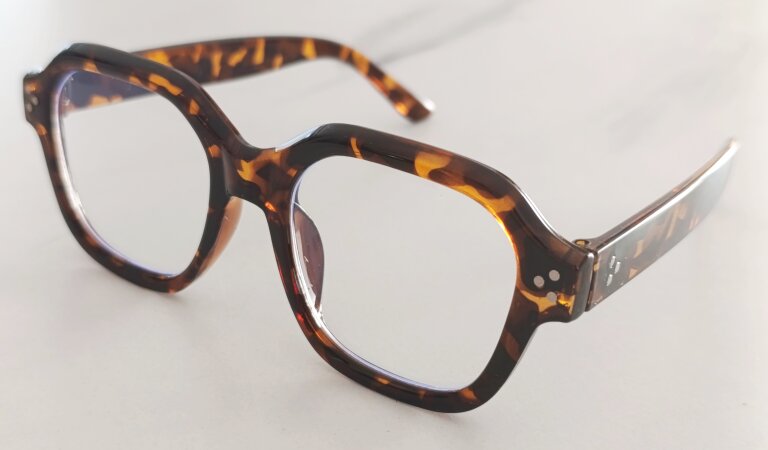 Modne okulary zerówki oprawki damskie tortoise havana, kwadratowe (5)