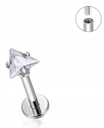 Tytanowy Kolczyk Labret PIERCING z Trójkątną cyrkonią HELIX Lobe 1,2/6-10/3 MM (2)