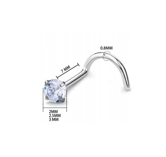 Tytanowy ZŁOTY Kolczyk do Nosa z Cyrkonią NOSTRIL PIERCING 0,8/7/2-3 mm (2)