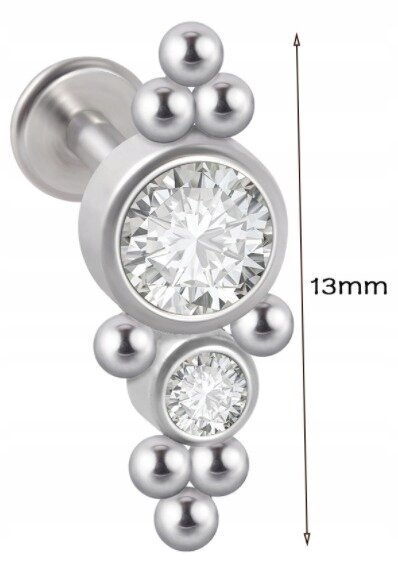 LABRET Śliczne Cyrkonie z Kuleczkami SS316L 1,2/8 (2)