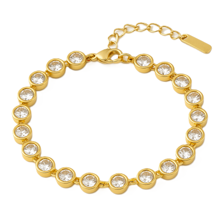 Złota Damska Bransoletka Z Cyrkoniami Vintage Biżuteria STAL na Prezent (1)