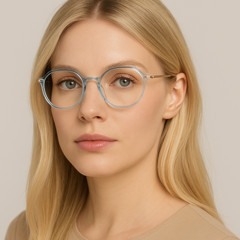 Stylowe okulary zerówki damskie niebiesko-złote elegancki lekka oprawa (9)