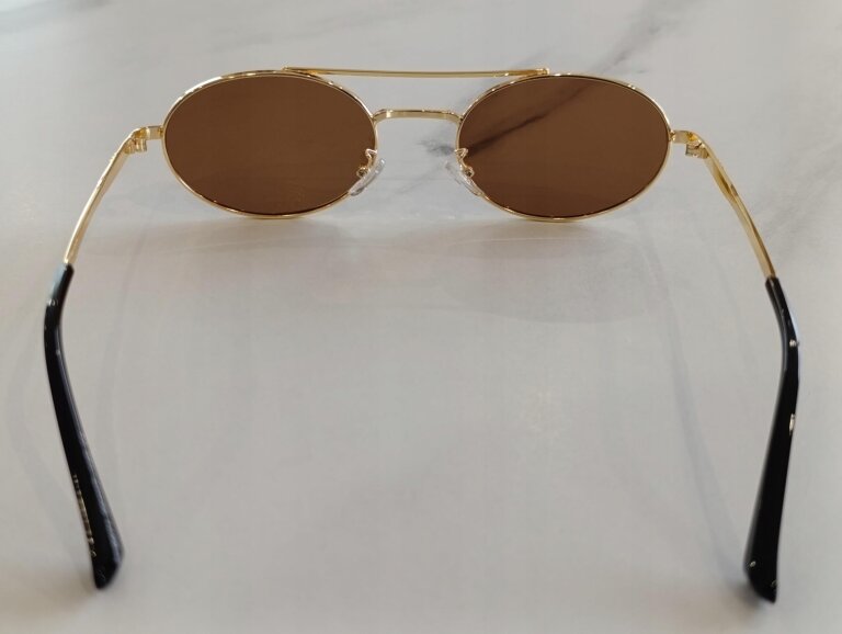 Okulary Przeciwsłoneczne Damskie Pilotki Aviator Złote Metalowe UV400 (7)