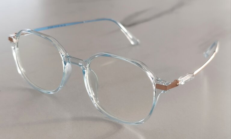Stylowe okulary zerówki damskie niebiesko-złote elegancki lekka oprawa (6)