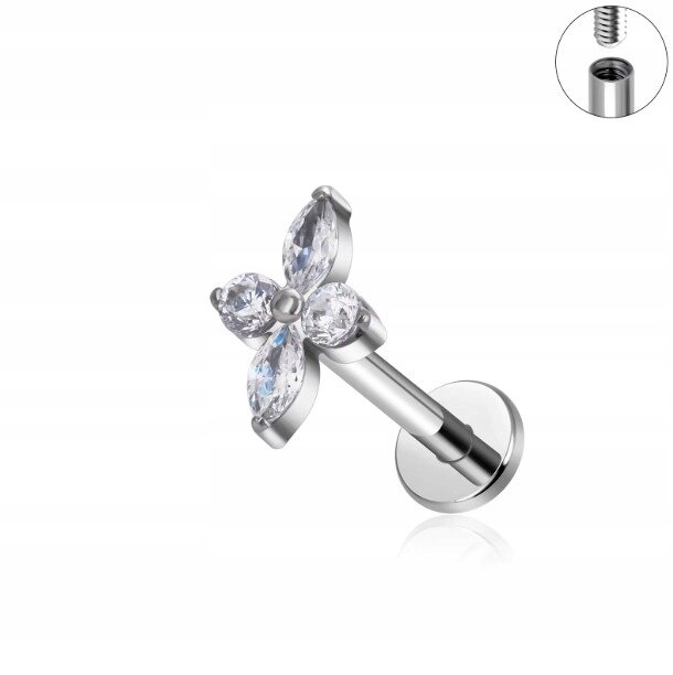 Tytanowy Kolczyk Labret PIERCING z Cyrkoniami Kwiatek HELIX Lobe (2)