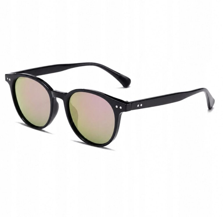 Czarne Okulary Przeciwsłoneczne Unisex Lustrzane Różowo Złote (4)