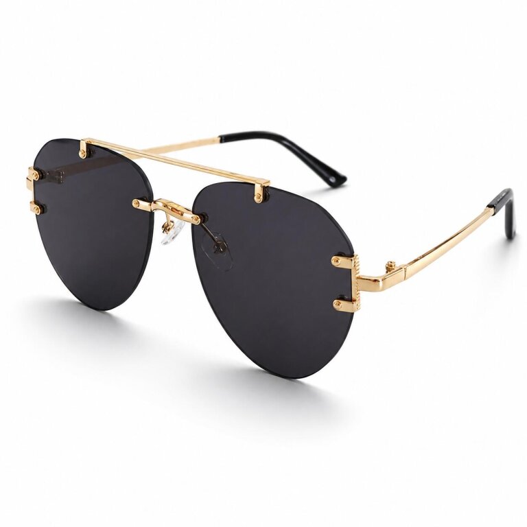 Okulary Przeciwsłoneczne Złote Czarne Bez Ramkowe Pilotki UV400 Unisex (4)