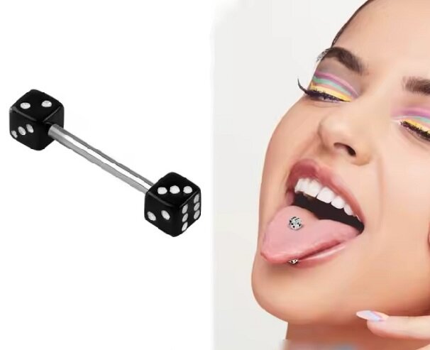 Kolczyk Do Języka Sztanga PIERCING Podwójne Kości Punk Gothic Stal Ch 316L (1)