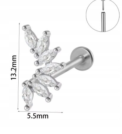 Srebrny Kolczyk PIERCING Labret z Cyrkoniami Stal Ch 316L 1,2/8 (2)