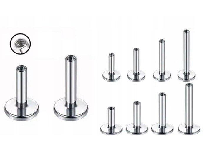 Tytanowy Kolczyk Labret z Kuleczką SREBRNY PIERCING 1,2/6-10/2-4 mm (4)