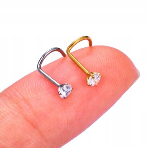 Tytanowy ZŁOTY Kolczyk do Nosa z Cyrkonią NOSTRIL PIERCING 0,8/7/2-3 mm (3)