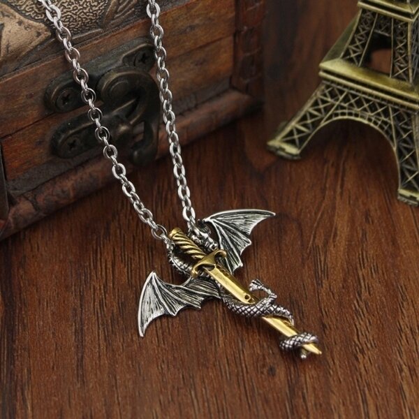 Smok samuraj Miecz naszyjnik Viking Amulet (5)