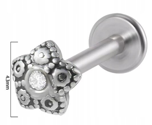 PIERCING Kolczyk Labret z Gwiazdką, Gwiazda Cyrkonia Stal Ch 316L 1,2/8 (2)