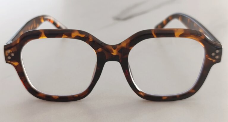 Modne okulary zerówki oprawki damskie tortoise havana, kwadratowe (4)