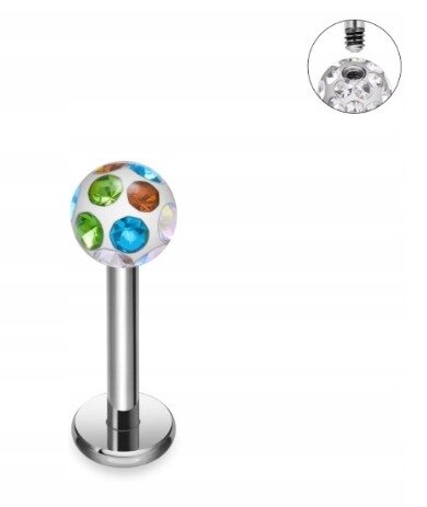 Tytanowy Kolczyk Labret PIERCING Kula z Cyrkoniami HELIX Lobe 1,2/6-10/3 MM (2)