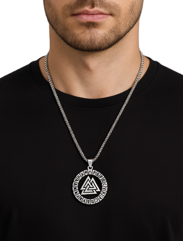 Srebrny Naszyjnik Nordic Viking Runes Łańcuszek STAL Punk Gothic (1)