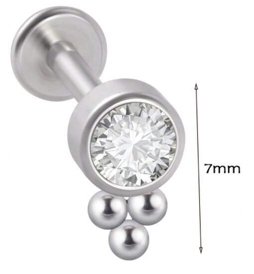 LABRET Śliczna Cyrkonia z Kuleczkami SS316L 1,2/8 (2)
