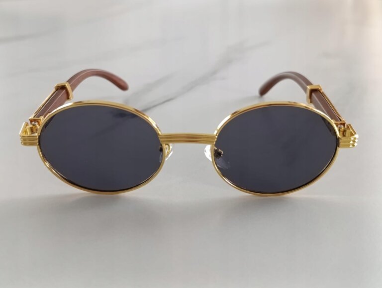 Okulary Przeciwsłoneczne Damskie Okrągłe Vintage Retro Steampunk Złote (4)