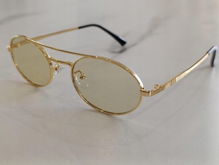 Okulary Przeciwsłoneczne Damskie Pilotki Aviator Złote Metalowe UV400 (6)